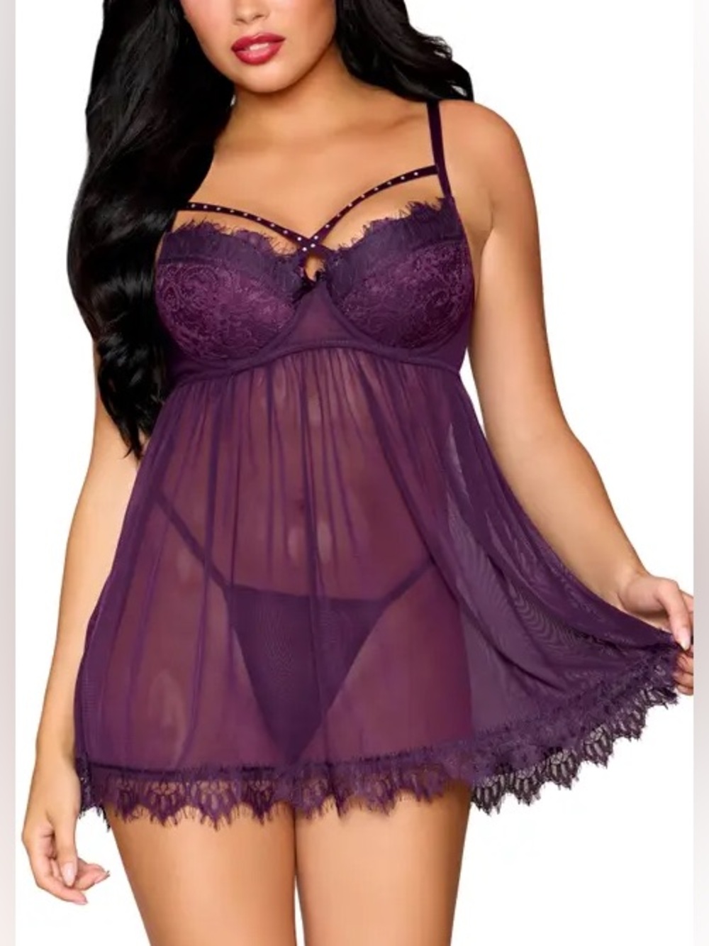 Dreamgirl Underwire Babydoll Chemise & G-String Set Purple Lace NWT Size Small
